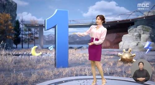 사진은  2월 27일 MBC 뉴스데스크의 '메서먼지 농도가 1로 떨어졌다'는 날씨예보@사진 MBC 화면 캡쳐